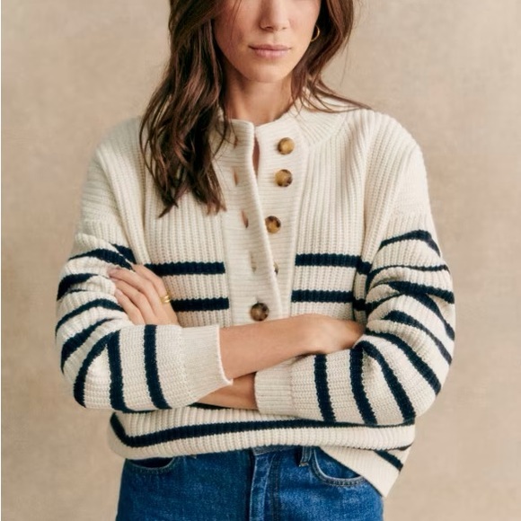 Sezane Lucas Jumper Ecru/Navy Sz S - Picture 1 of 5